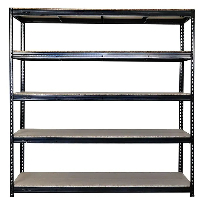 Profi Schwerlastregal BISON 200x180x60cm 5 Spanplatten 15mm 600kg Schwarz -  - Schwarzes Metallregal mit 5 Holzböden.