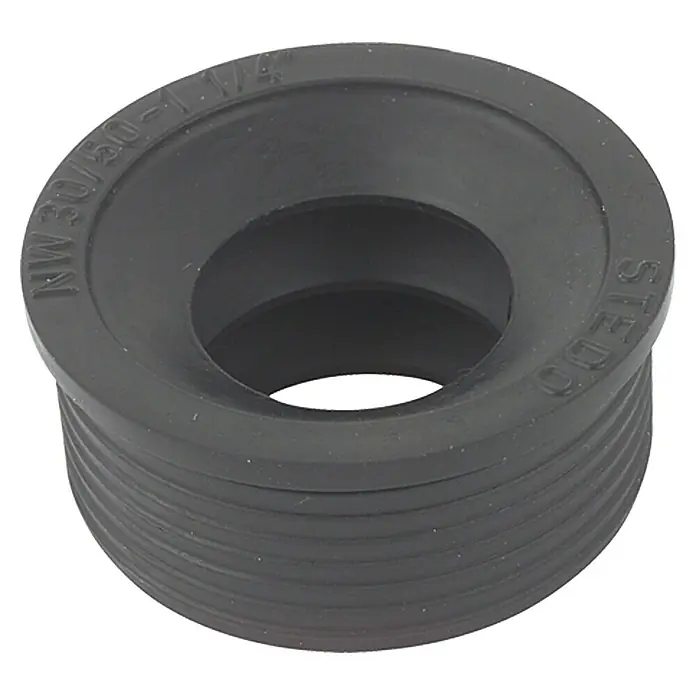 Gumminippel - Außendurchmesser: 58 mm, Innendurchmesser: 25 mm, Nennweite: 30/50 - Schwarze STEDO Reduziermuffe NW 30/50 - 1.1/4 für Sanitärinstallationen.