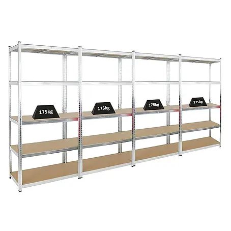 Mega Deal | 4x Schwerlastregal Giant Ragnar | HxBxT 200x100x50cm | 5 MDF-Platten-Ebenen | Fachlast 175kg | Verzinkt