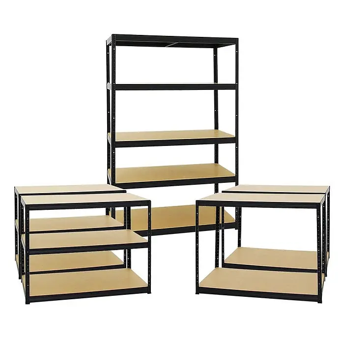Mega Deal | 3x Schwerlastregal Big Elephant M | HxBxT 180x120x60 cm | Fachlast 250kg | Schwarz -  - Modulare Regaleinheiten aus schwarzem Metall mit hellen Holzablagen, darunter eine hohe 5-stöckige Einheit und mehrere kleinere Konfigurationen.