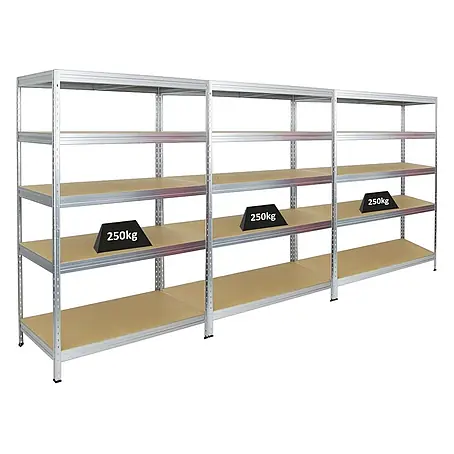 Mega Deal | 3x Schwerlastregal Rivet | HxBxT 180x120x60 cm | Fachlast 250kg | Verzinkt