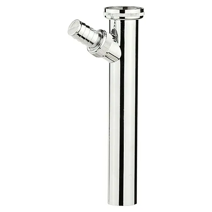 Verstellrohr - Gewinde: 1 ¼″, Nennweite Rohr: DN 32, Länge: 20 cm, Chrom - Verchromtes Abflussrohr mit seitlichem Abgang für Waschbecken, glänzend und modern. Ideal für Badezimmer und Küchen.