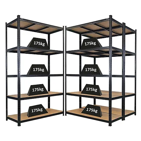 Mega Deal | 3x Schwerlastregal Giant Ragnar | HxBxT 200x120x50cm | 5 MDF-Platten-Ebenen | Fachlast 175kg | Schwarz
