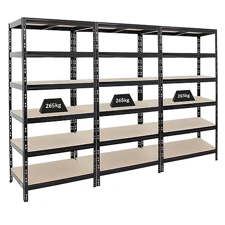 Mega Deal | 3x Schwerlastregal Giant Tiger | HxBxT 200x90x60 cm |  Fachlast 265kg | 6-Ebenen | Schwarz