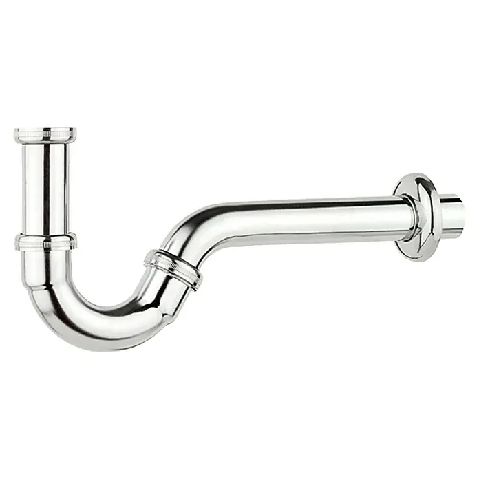 Bidetsiphon - 1 ¼″, Verchromt, DN 32 - Ein glänzender, verchromter Siphon, der unter einem Waschbecken installiert wird, um Gerüche aus der Kanalisation zu verhindern.
