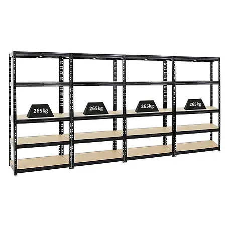 Mega Deal | 4x Schwerlastregal Tiger | HxBxT 180x90x45 cm |  Fachlast 265kg | Schwarz