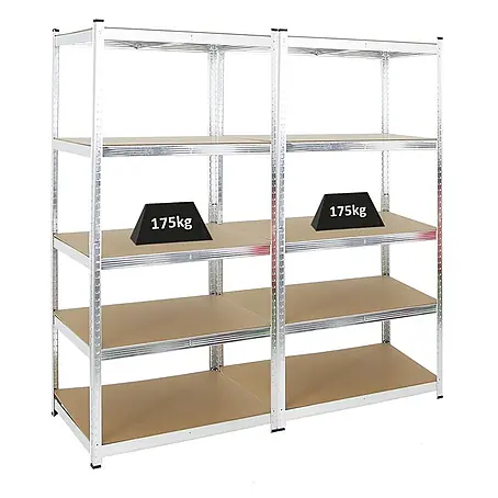 Mega Deal | 2x Schwerlastregal Ragnar | HxBxT 180x90x60cm | 5 MDF-Platten-Ebenen | Fachlast 175kg | Verzinkt