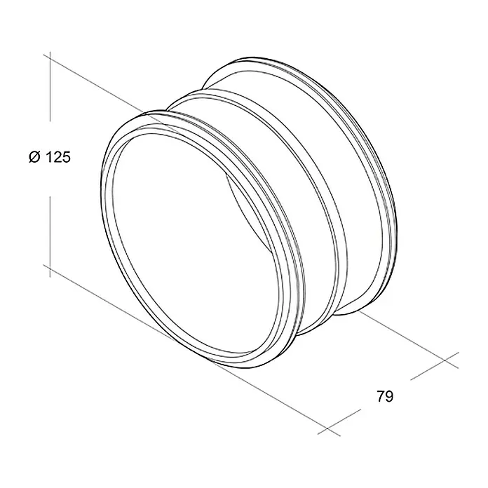 Air-Circle Wickelfalzrohr-Verbinder - Durchmesser: 125 mm, Stahl - Darstellung eines Rohrs mit einem Durchmesser von 125 mm und einer Länge von 79 mm.