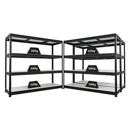 Mega Deal | 3x Schwerlastregal DINO | HxBxT 180x200x60cm | 4 Melamin-Ebenen 16mm | Fachlast 500kg | Schwarz