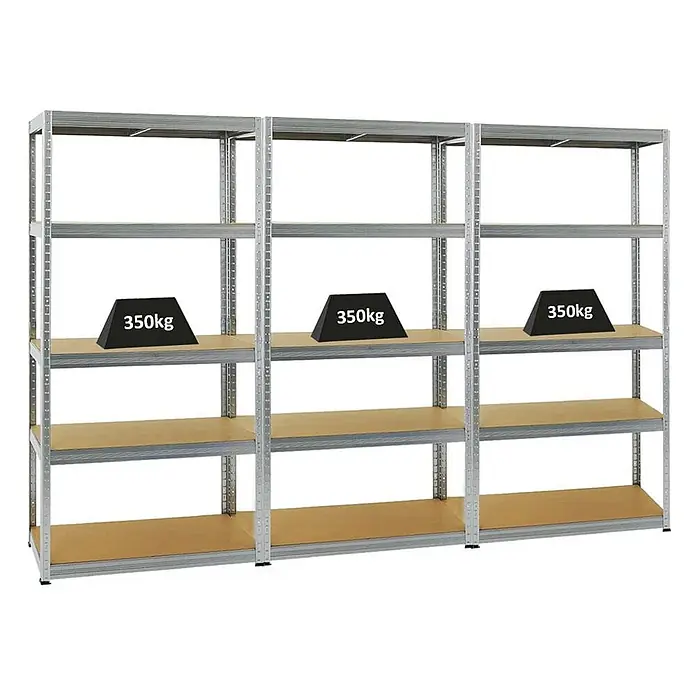 MegaDeal 3xSchwerlastregal Slim Elephant S 180x90x45 5 Böden 350kg Verzinkt -  - Drei Schwerlastregale aus verzinktem Stahl mit Holzregalböden, 350kg Tragkraft pro Boden.