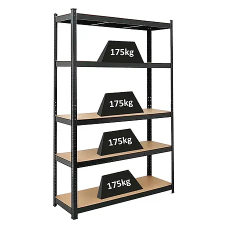 PROREGAL Schwerlastregal Ragnar HxBxT 180x120x40cm 5 MDF-Platten-Ebenen Fachlast 175kg Schwarz
