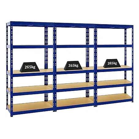 Mega Deal | 3x Schwerlastregal Tiger | HxBxT 180x90x45 cm |  Fachlast 265kg | Blau