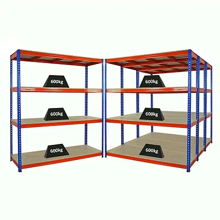 Mega Deal | 4x Profi Schwerlastregal BISON | HxBxT 200x180x60cm | 4 Fachböden | Fachlast 600kg | Blau-Orange