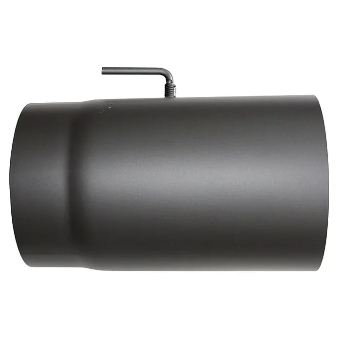 Ofenrohr - Ø x L: 150 x 250 mm, Mit Sperrer, Senotherm lackiert, Gussgrau - Ein schwarzer Rauchrohrbogen mit einem Regler. Ideal für den Anschluss an Kaminöfen und Heizgeräte, sorgt er für effiziente Rauchableitung.