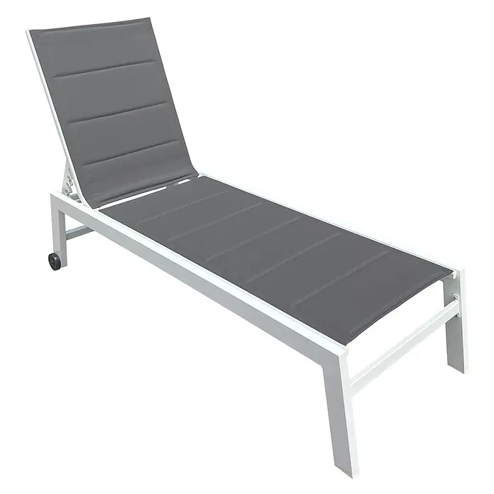 Happy Garden Gartenliege BARBADOS - Grau, Aluminium, Rückenlehne verstellbar - Moderner weißer und grauer Outdoor-Liegestuhl mit verstellbarer Rückenlehne und Transporträdern.