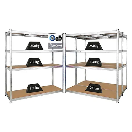 Mega Deal | 3x Schwerlastregal TAURUS XL mit TÜV/GS Zertifizierung | HxBxT 180x160x60cm | Fachlast 250kg | Verzinkt