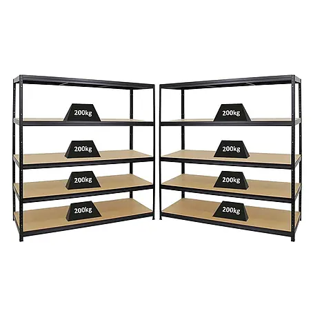 Mega Deal | 2x Schwerlastregal Giant Elephant | HxBxT 180x180x60cm | Fachlast 200kg | Schwarz
