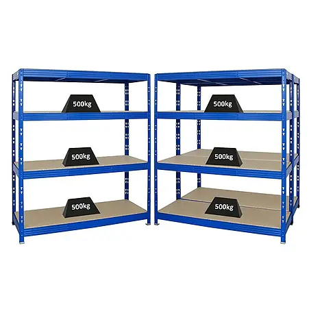 Mega Deal | 3x Profi Schwerlastregal Rhino | HxBxT 180x160x60cm | 4 Spanplatten-Ebenen 16mm | Fachlast 500kg | Blau