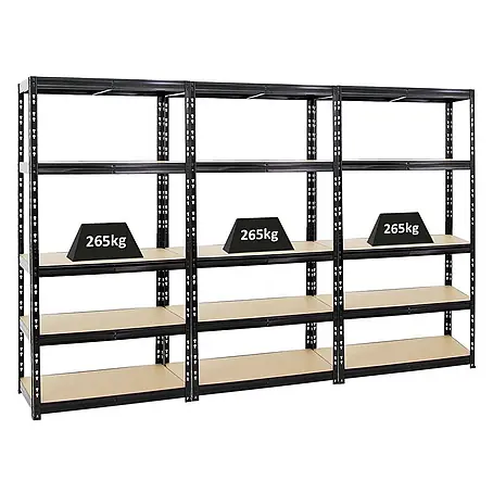 Mega Deal | 3x Schwerlastregal Tiger | HxBxT 180x90x45 cm |  Fachlast 265kg | Schwarz