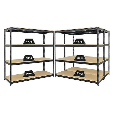 Mega Deal | 3x Profi Schwerlastregal BISON | HxBxT 200x200x60cm | 4 Fachböden | Fachlast 600kg | Schwarz