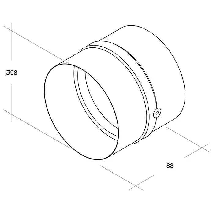 Air-Circle Rückluftsperrklappe - Durchmesser: 100 mm, Mit Rückstauklappe - Darstellung eines zylindrischen Kanalverbinders mit den Durchmessern Ø98 und 88.