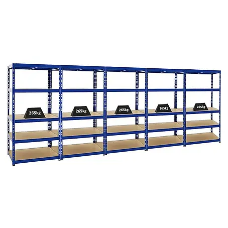 Mega Deal | 5x Schwerlastregal Tiger | HxBxT 180x90x60 cm |  Fachlast 265kg | Blau