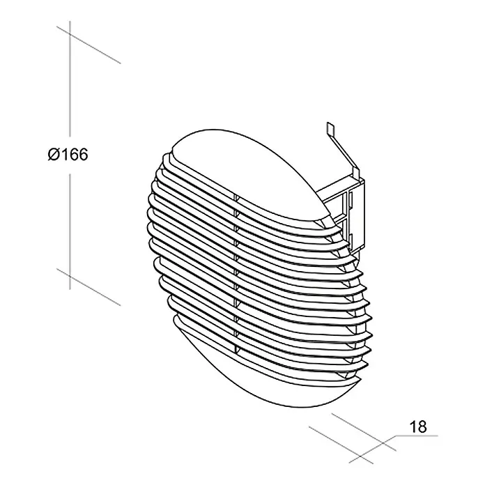 Air-Circle Rundgitter - Klemmbereich: Ø 125 - 80 mm, Hellgrau - Produktansicht mit Maßangaben: Eine Lampe mit einem Durchmesser von 166 mm und einer Tiefe von 18 mm.