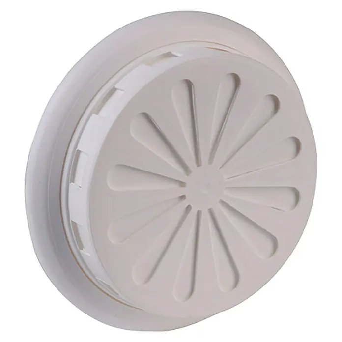 Air-Circle Luftgitter - Klemmbereich: Ø 150 - 100 mm, Weiß - Weiße runde Deckenlüftungsabdeckung mit einem floralen Muster für eine gleichmäßige Luftverteilung im Raum.