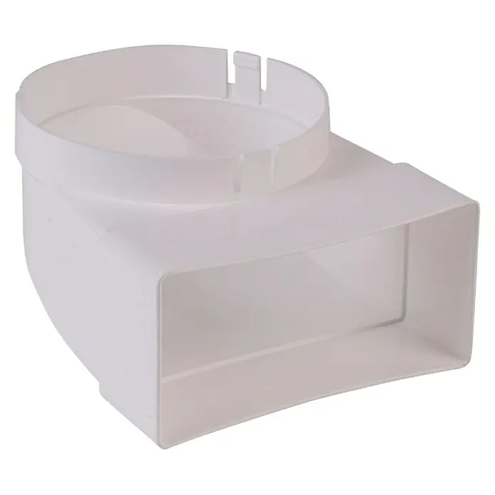 Air-Circle Umlenkstück - Maße Anschlussstutzen: 111 x 54 mm, Durchmesser Anschlussstutzen: 100 mm - Weißer Lüftungskanal-Adapter, quadratisch zu rund, für effiziente Luftführung und einfache Installation in Lüftungssystemen.