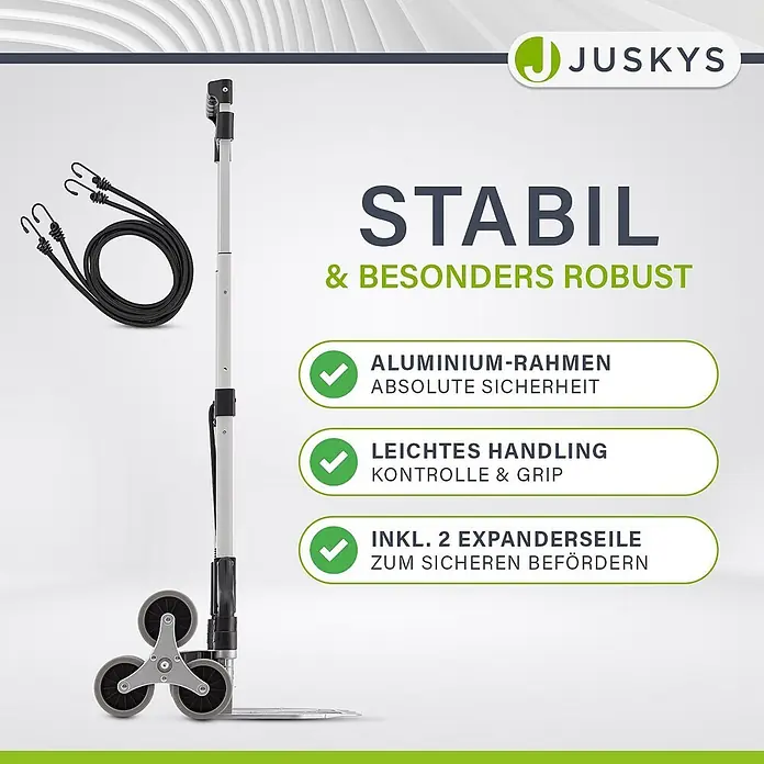 Juskys Treppen-Sackkarre - Aluminium, Traglast: 80 kg - Klappbare Aluminium-Sackkarre mit Treppensteigrädern und zwei Spanngurten.
