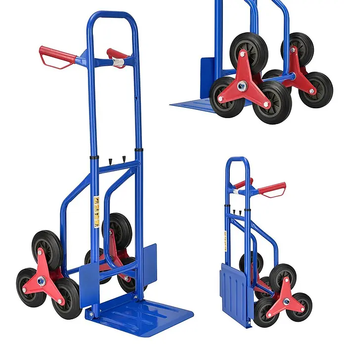 Sackkarre Transportkarre Treppenkarre klappbar Treppensackkarre Juskys® -  - Blauer Treppensteiger-Sackkarre mit roten Sternrädern zum einfachen Transport auf Treppen.
