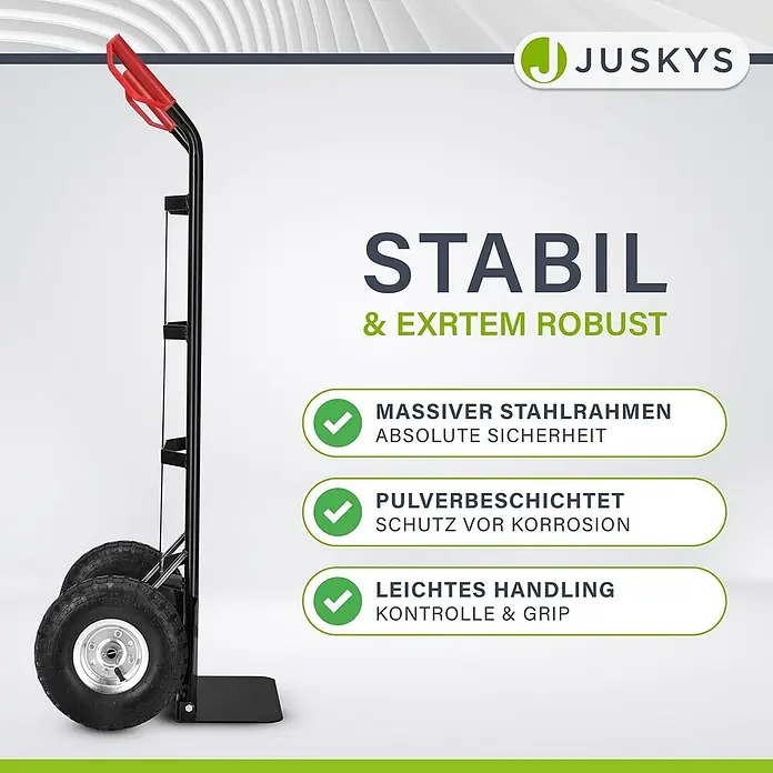 Sackkarre Basic in schwarz mit roten Griffen klappbar -  - Schwarze Stahl-Sackkarre mit roten Griffen und Luftreifen. Robust und stabil für den Transport.