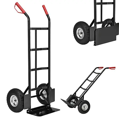 Sackkarre Basic in schwarz mit roten Griffen klappbar