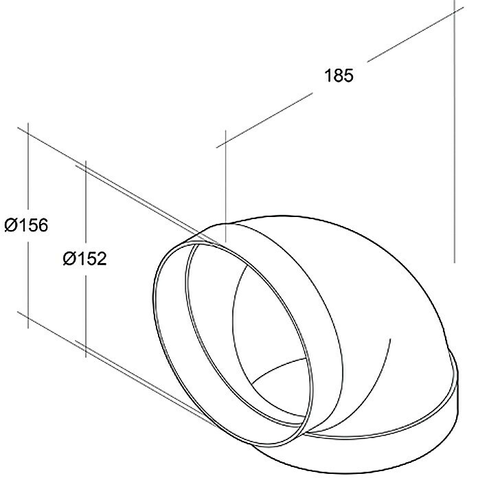 Air-Circle Rundrohr-BogenDurchmesser: 150 mm, Winkel: 90 ° Left Side View