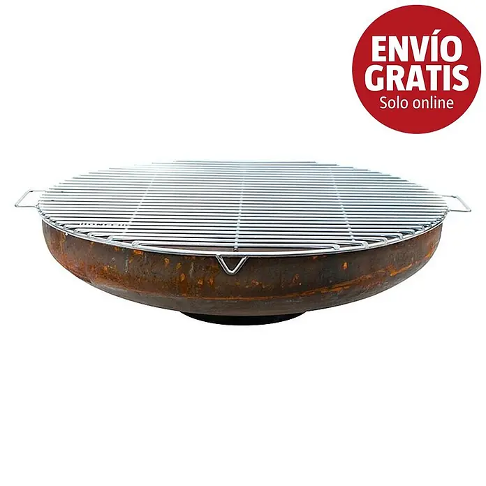 Nora Flames Brasero Calsotera con grill - Diámetro: 80 cm, Acero Corten - Brasero de metal oxidado con parrilla redonda plateada.