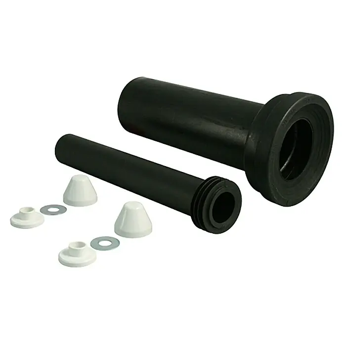 Marley WC-Anschlussrohr 80-180 SW - Durchmesser: 90 mm, Schwarz - Ein Set mit schwarzen Toilettenanschlüssen und weißen Befestigungselementen. Geeignet für die Installation von Toiletten.