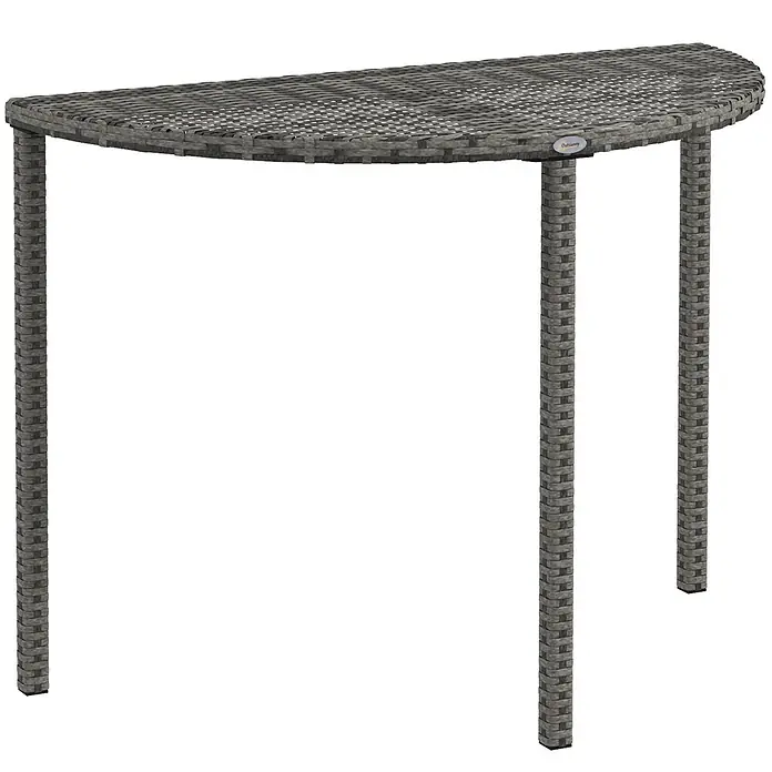 Outsunny Rattan Beistelltisch Grau L100 x B50 x H74 cm -  - Grauer halbrunder Korbtisch mit vier Beinen.
