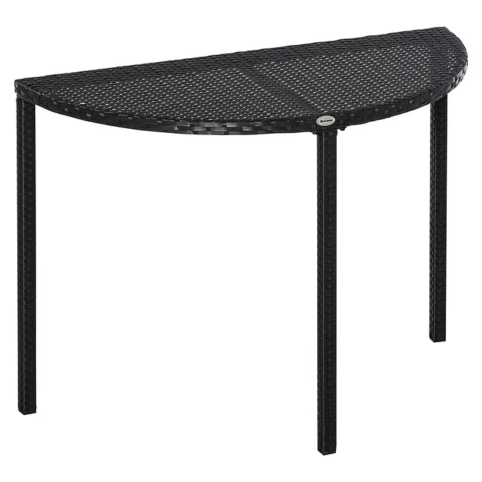 Outsunny Rattan Beistelltisch Schwarz L100 x B50 x H74 cm -  - Schwarzer halbrunder Korbtisch mit drei Beinen, ideal für kleine Räume wie Balkone.