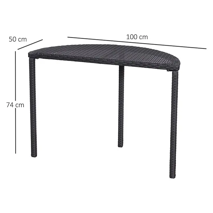 Outsunny Rattan Beistelltisch Schwarz L100 x B50 x H74 cm -  - Dunkelgrauer halbmondförmiger Tisch in Rattan-Optik, 100x50x74 cm (BxTxH).