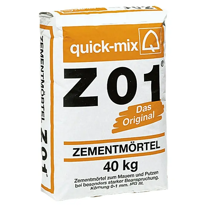 Quick-Mix Zementmörtel Z01 - 40 kg - Bild einer 40 kg Packung Quick-Mix Z01 Zementmörtel, dem Original, ideal zum Mauern und Putzen mit starker Beanspruchung.