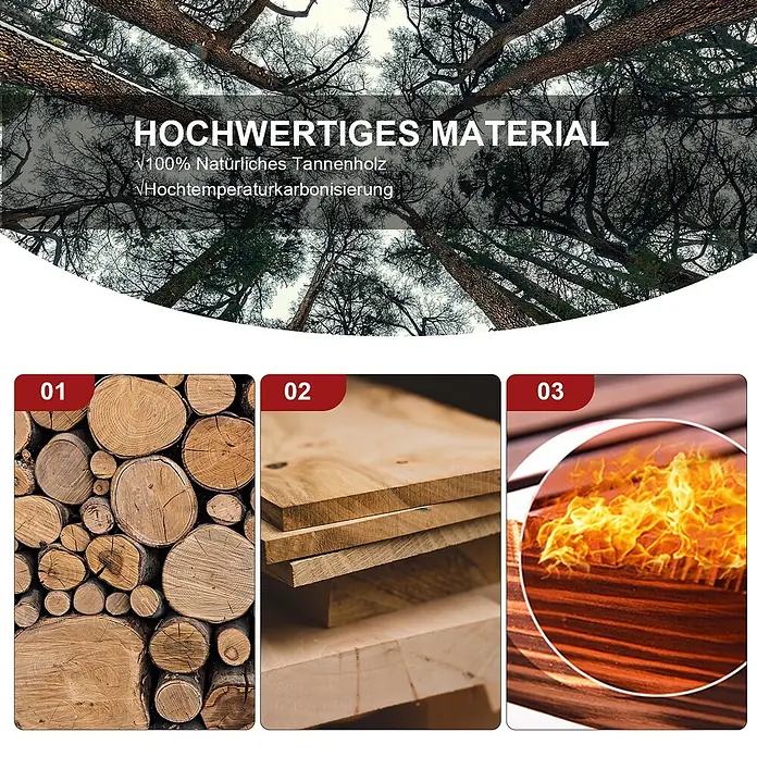 Outsunny Gartenbank - B x T x H: 157 x 88 x 103 cm, Tannenholz, Braun - Information zu hochwertigem natürlichem Tannenholz, mit Holzscheiten, Brettern und karbonisiertem Holz.