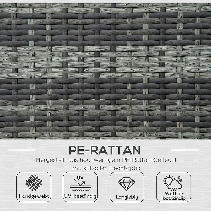 Outsunny Gartenliege - Grau, Polyester - Dunkelgraues und hellgraues PE-Rattan-Geflecht, handgewebt, UV- und wetterbeständig.