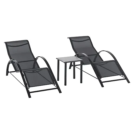 Outsunny  Gartenliegen-Set 3-tlg. mit Tisch