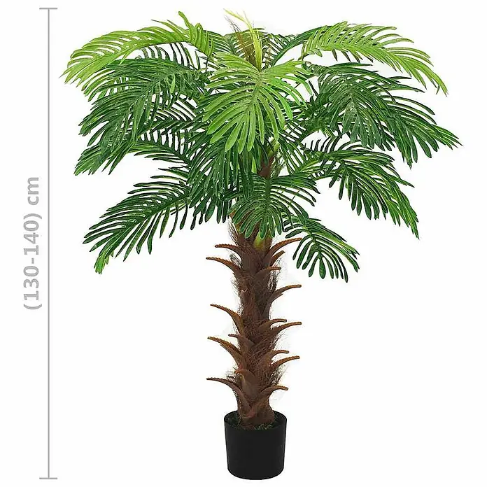 vidaXL Künstliche Cycas Palme Grün 56 x 56 x 140 cm Kunststoff -  - Künstliche Palme mit grünen Blättern und braunem Stamm in schwarzem Topf, 130-140 cm hoch.