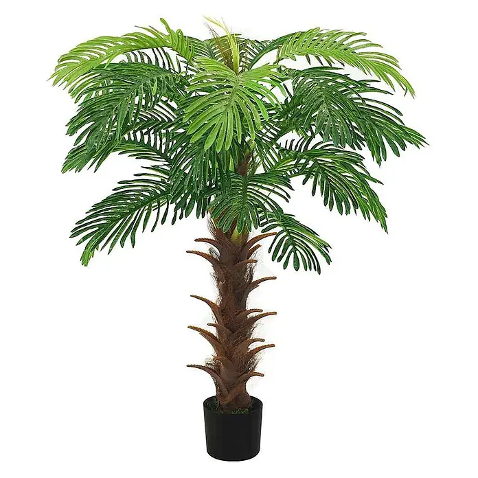 vidaXL Künstliche Cycas Palme Grün 56 x 56 x 140 cm Kunststoff -  - Gekünstelte Palme mit grünen Wedeln und braunem Stamm in einem schwarzen Topf.