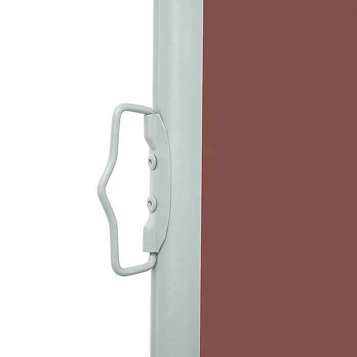 vidaXL Seitenmarkise Braun 300 x 300 x 170 cm Stoff -  - Hellgraue Stange mit Halterung und wellenförmigem Griff, neben einem braunen Sichtschutz.