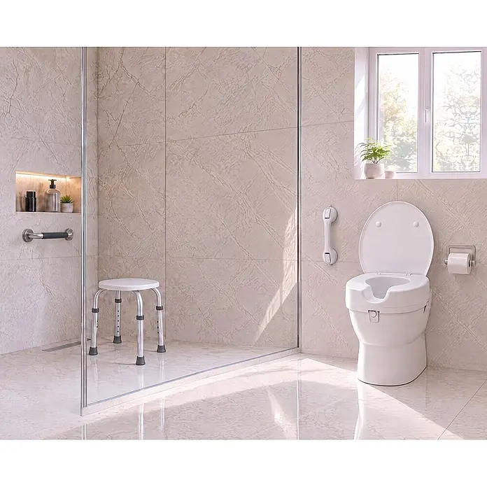 careosan Wannengriff - Edelstahl, Edelstahl, Gerade - Barrierefreies Badezimmer mit Duschhocker, Haltegriffen und erhöhter Toilettensitzerhöhung für mehr Sicherheit.