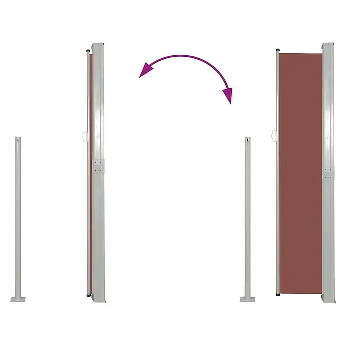 vidaXL Seitenmarkise Braun 300 x 300 x 170 cm Stoff -  - Braunfarbene ausziehbare Seitenmarkise mit grauem Rahmen und Stangen, die ihre Ausziehfunktion zeigt.