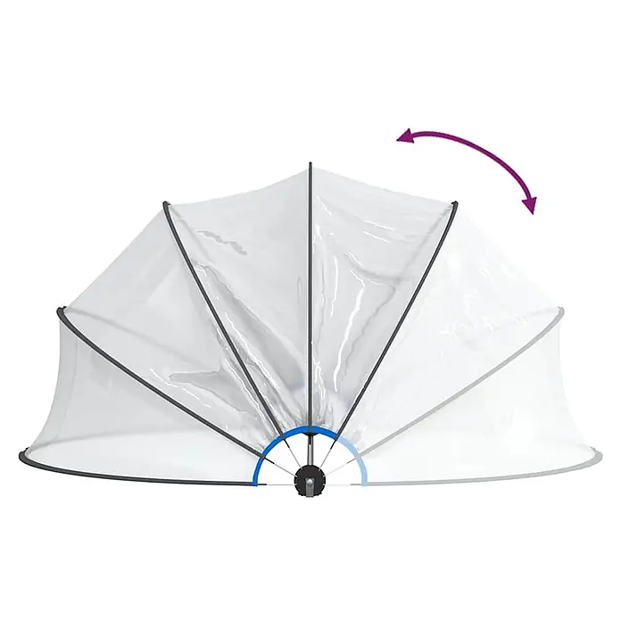VidaXL Bodenschutzplane - Passend für: Poolschutz vor Sonne und Regen, Durchmesser: 500 cm, L x B: 500 x 0 cm - Transparente, faltbare Lebensmittelabdeckung mit schwarzem Rahmen, zeigt Drehmechanismus.