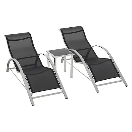 Outsunny  Gartenliegen-Set 3-tlg. mit Tisch